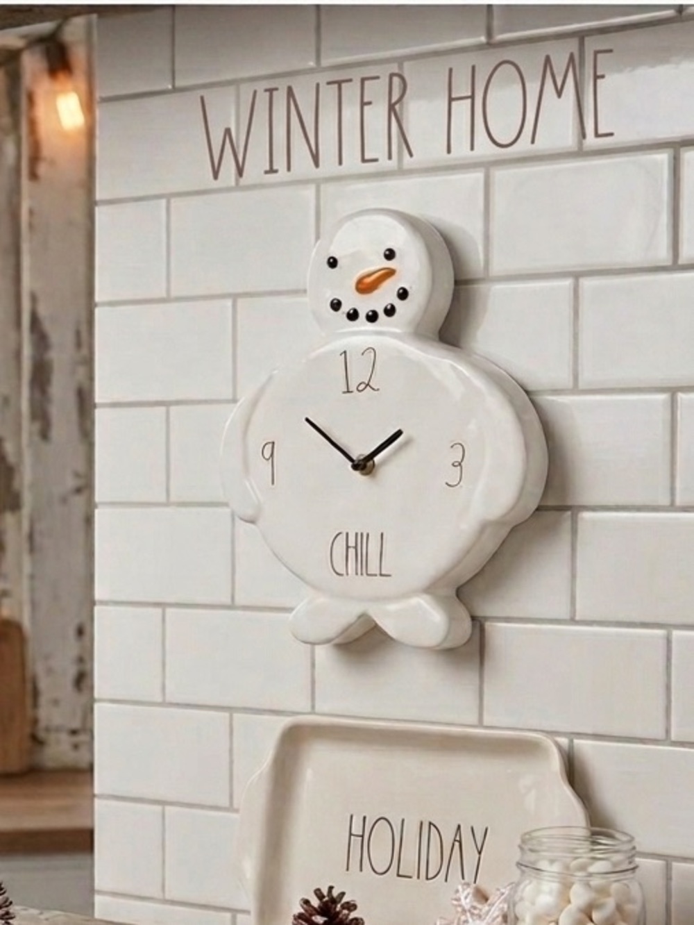 🩷 New Rae Dunn Christmas Snowman Wall Clock, Holiday Wall Decor